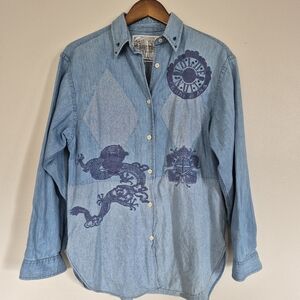 Gianfranco Ferre Vintage Denim Button Up Top Embroidered Medium